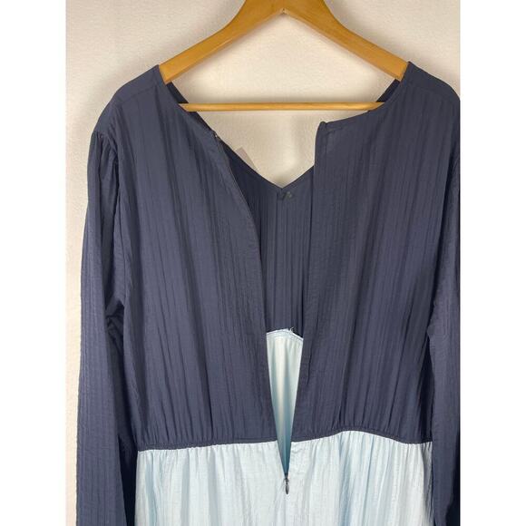 Lane Bryant Night Sky Blue Tiered Crepe Maxi Dress Colorblock Long Sleeve SZ 16 - Picture 10 of 13
